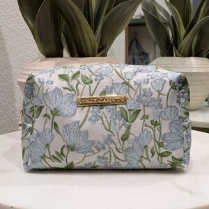 Vince Camuto Floral Jacquard Cosmetic Bag Blue Green Tapestry Travel Pouch